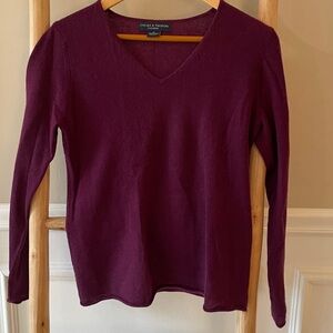 Chelsea & Theodore Plum Cashmere V-Neck Sweater